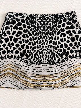 Lady Hagen Black, White & Gold Animal Print Mini Skort Size 6
